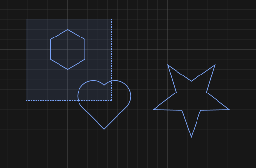 A dashed drag box over the polygon, clipping the top of the heart