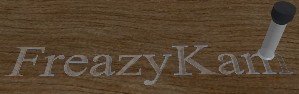The same lettering carved into wood in the 3D view, serifs tapering to points