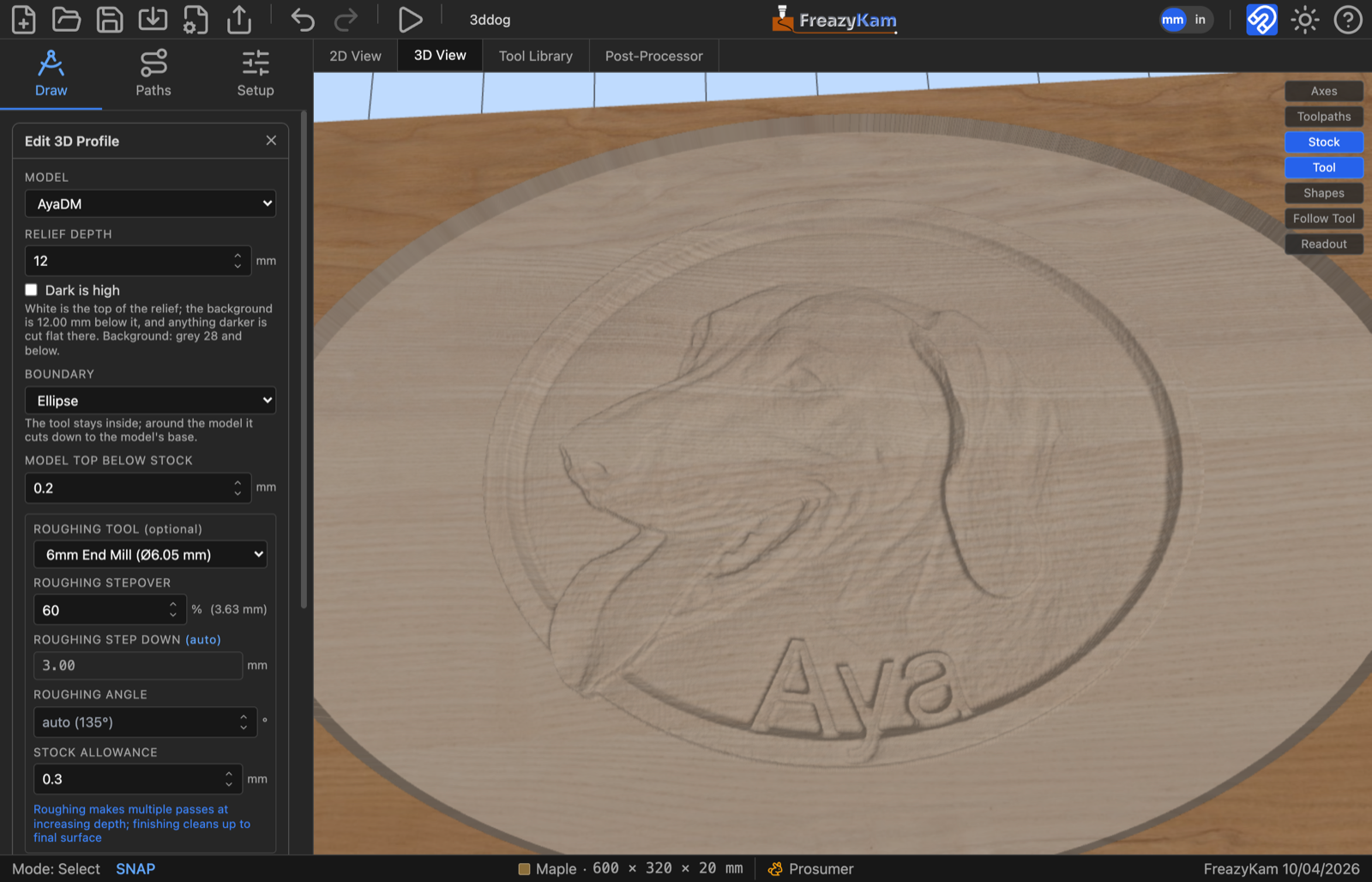 The finished plaque in the 3D view